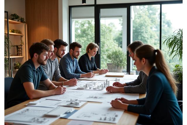 Team van Libel Architectuur werkt samen in een modern kantoor