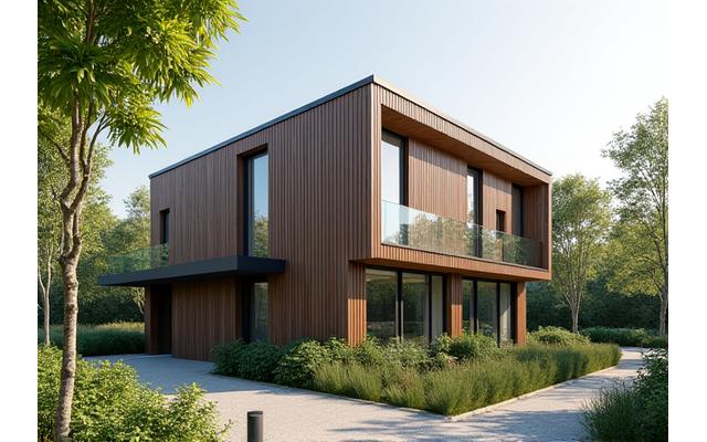 Exterieur van een modern energiezuinig woonhuis